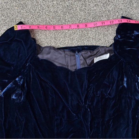 Williams Dark Blue Lined Velvet Maxi Dress with Slit Plunging Scallop Neckline S - Picture 8 of 17